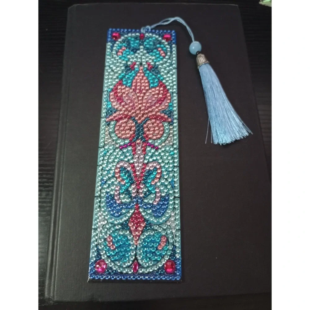 Diamond Painting Floral Bookmark with Blue Tassel | Handmade Resin Rhinestone...